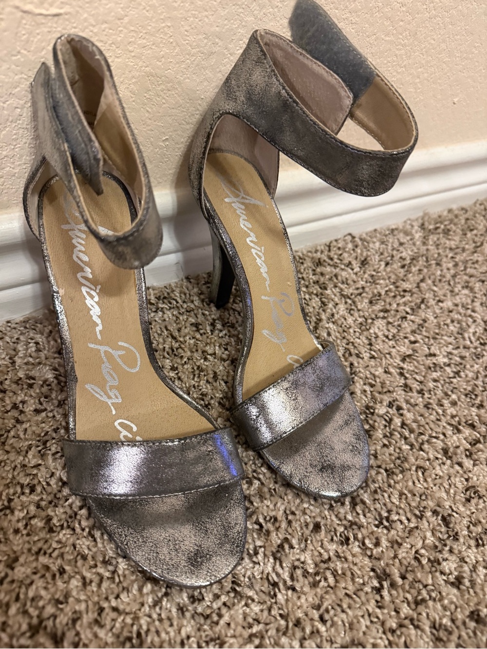 American Rag Metallic Silver Open-Toe Ankle Strap Heels